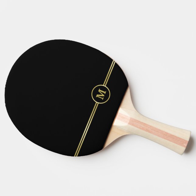 Elegant gold Personalized  Monogram on black Ping Pong Paddle (Side)