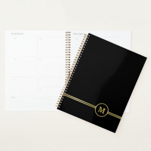 Elegant gold Personalized  Monogram on black  Planner