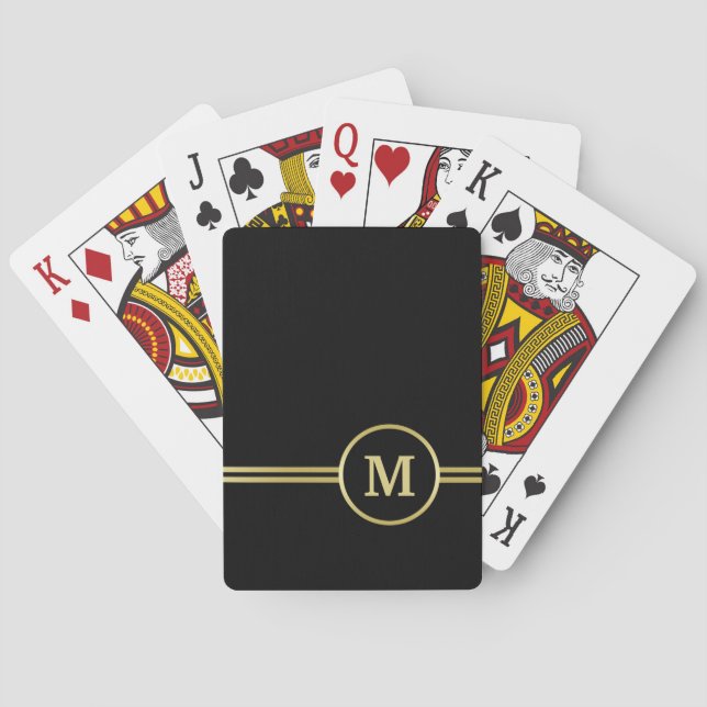 Elegant gold Personalized  Monogram on black  Playing Cards (Back)