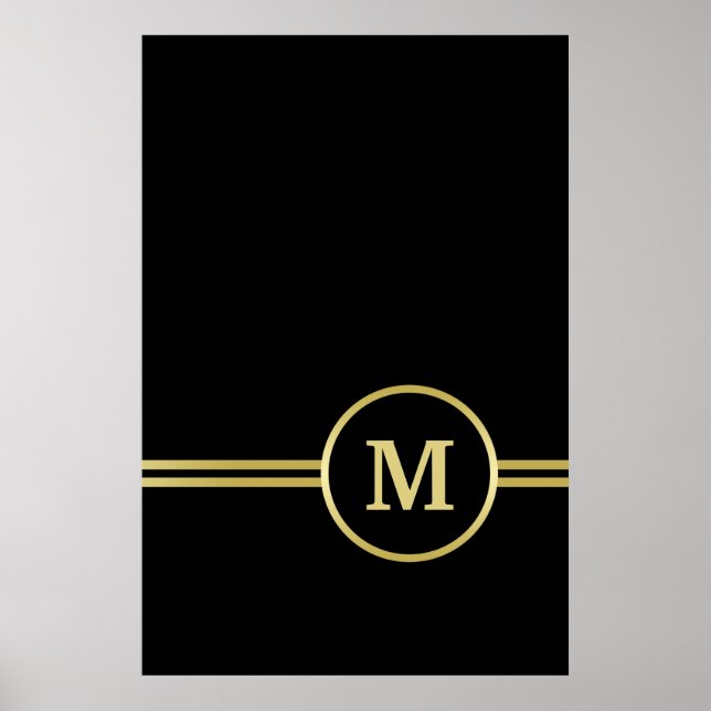Elegant gold Personalized  Monogram on black  Poster (Front)