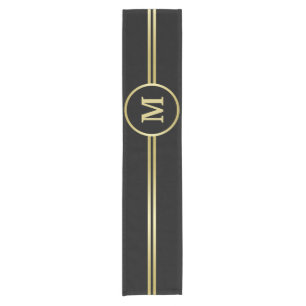 Elegant gold Personalized Monogram on black Short Table Runner