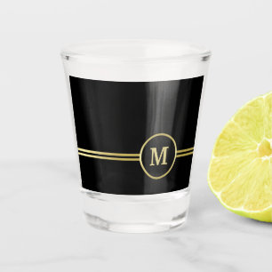 Elegant gold Personalized  Monogram on black  Shot Glass