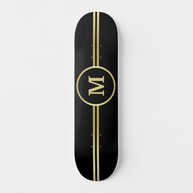 Elegant gold Personalized  Monogram on black  Skateboard (Front)