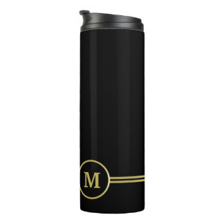 Elegant gold Personalized  Monogram on black  Thermal Tumbler