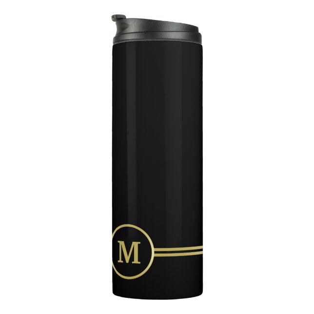 Elegant gold Personalized  Monogram on black  Thermal Tumbler (Rotated Right)