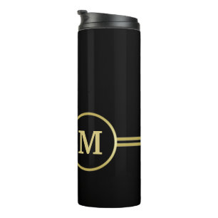 Elegant gold Personalized  Monogram on black  Thermal Tumbler