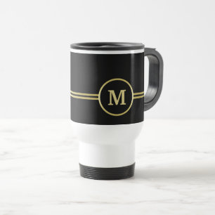 Elegant gold Personalized Monogram on black Travel Mug