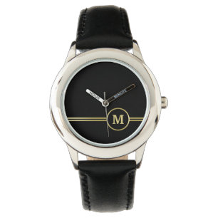 Elegant gold Personalized  Monogram on black  Watch