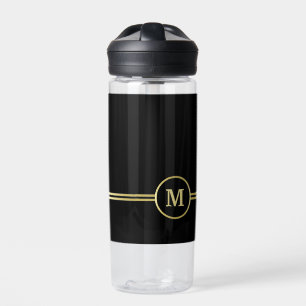 Elegant gold Personalized Monogram on black Water Bottle