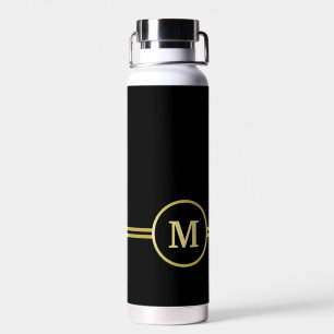Elegant gold Personalized Monogram on black Water Bottle
