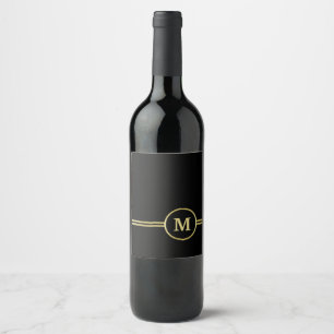 Elegant gold Personalized Monogram on black Wine Label