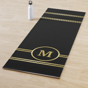 Elegant gold Personalized  Monogram on black  Yoga Mat