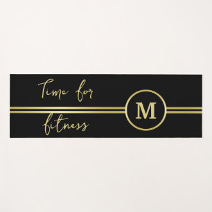 Elegant gold Personalized Monogram on black Yoga Mat