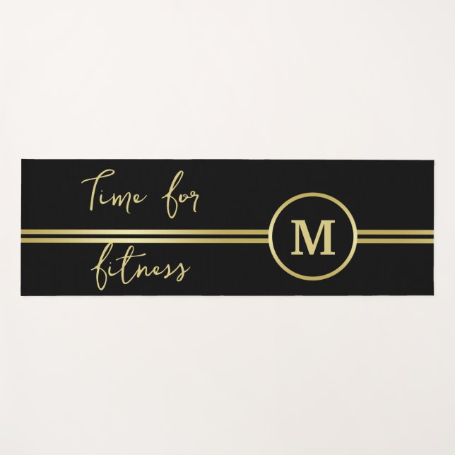 Elegant gold Personalized  Monogram on black  Yoga Mat (Front (Horizontal))