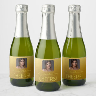 Elegant Gold Personalized Photo Name Script Mini Sparkling Wine Label