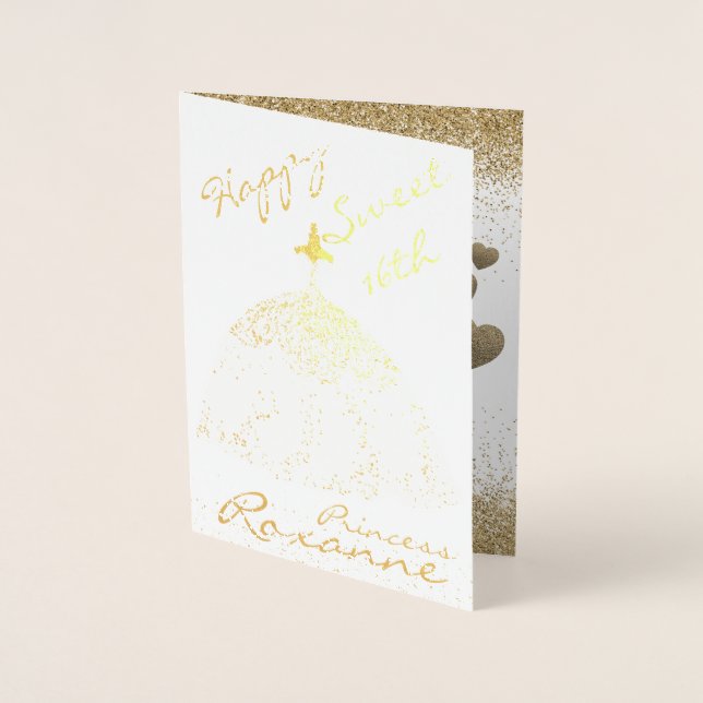 Elegant Gold Personalized Sweet 16th Birthday Foil Card (Front)