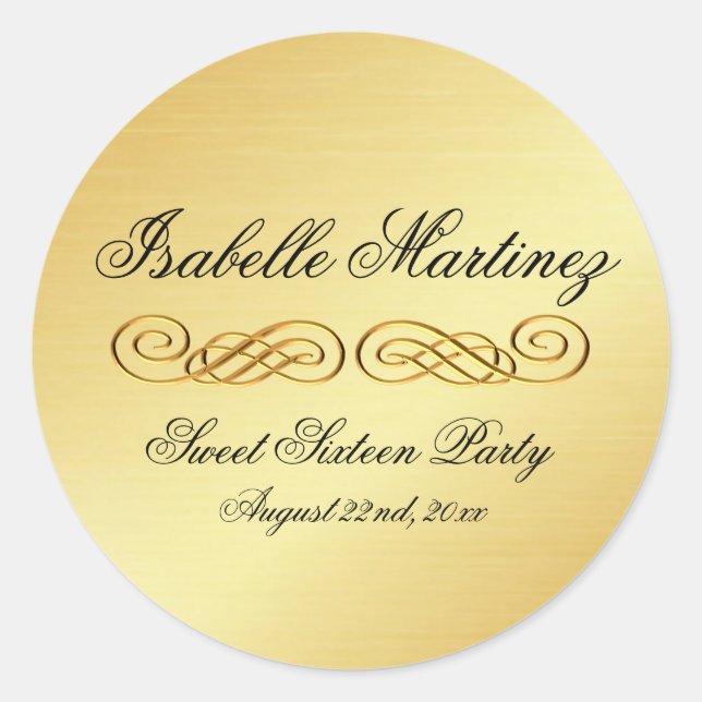 Elegant Gold Personalized Sweet Sixteen Sticker (Front)