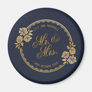 Elegant Gold Personalized Wedding Fridge Magnet