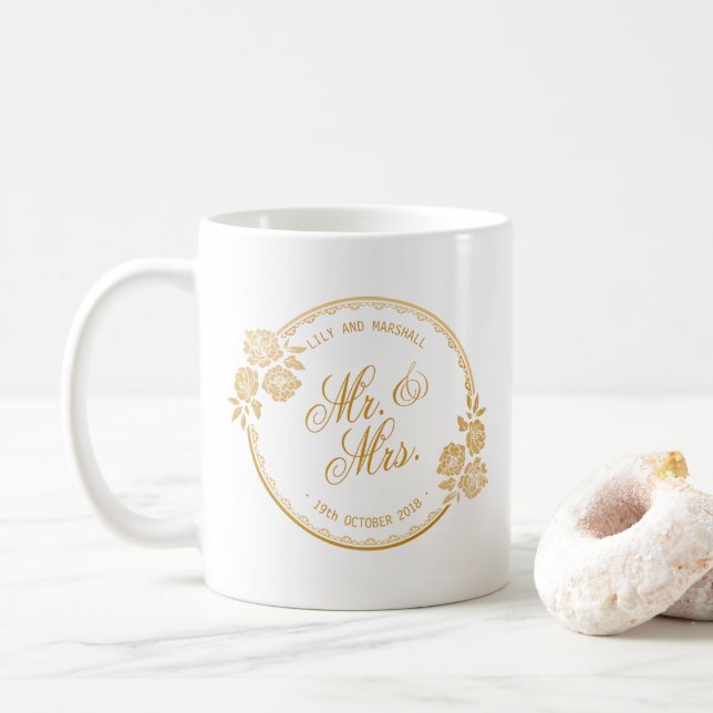Elegant Gold Personalized Wedding | Mug (With Donut)