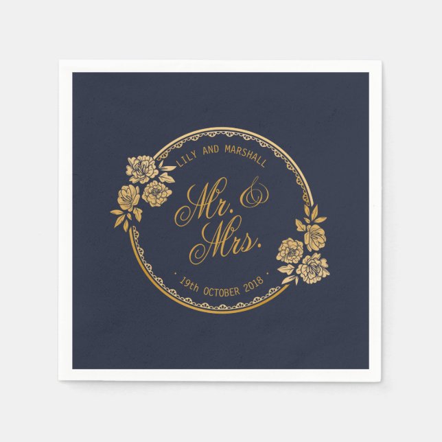 Elegant Gold Personalized Wedding | Paper Napkin (Front)