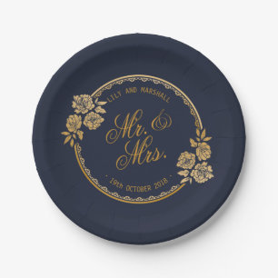 Elegant Gold Personalized Wedding   Paper Plate
