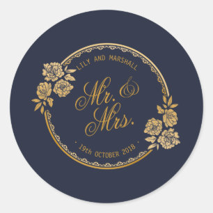 Elegant Gold Personalized Wedding   Sticker Seal
