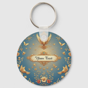 Elegant Gold Phoenix Frame With Floral Motifs Keychain