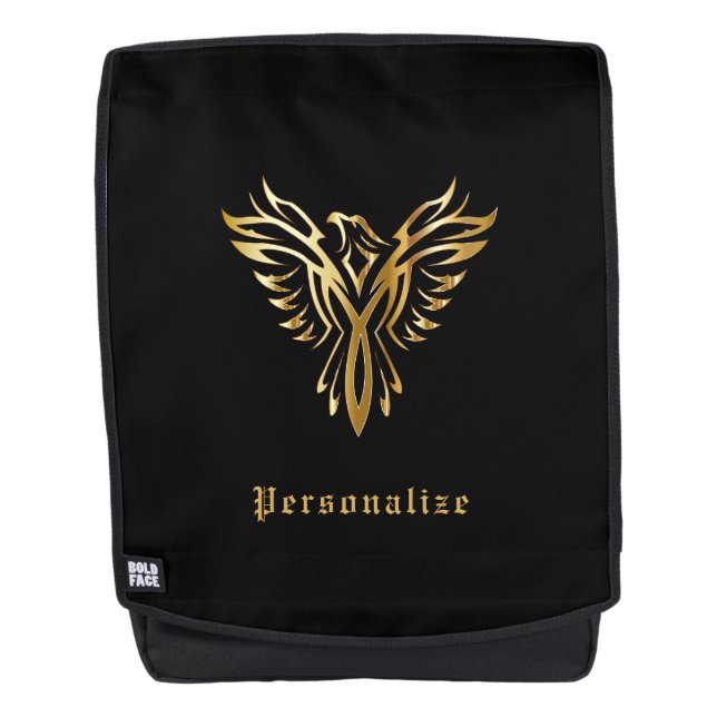 Elegant Gold Phoenix Rising Mythical Personalized Backpack (Front)