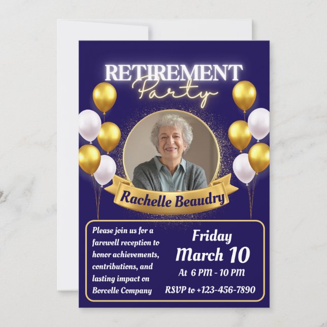 Elegant Gold Photo banner Retirement Party  Invitation (Front)