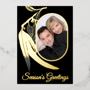 Elegant Gold Photo Botanical Watercolor Christmas  Foil Holiday Card