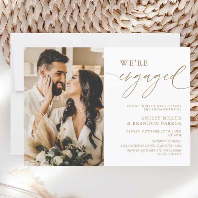 Elegant Gold Photo Engagement Party Invitation (Creator Uploaded)