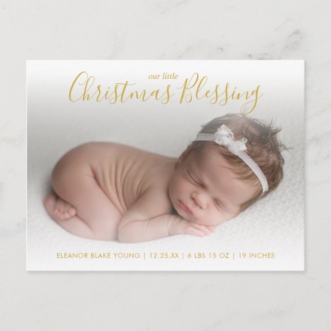 Elegant Gold Photo Holiday Faire-part de naissance (Devant)