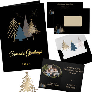 Elegant Gold Photo Modern Holiday Trees Christmas Foil Greeting Card