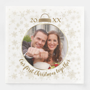 Elegant Gold Photo Our First Christmas Napkin