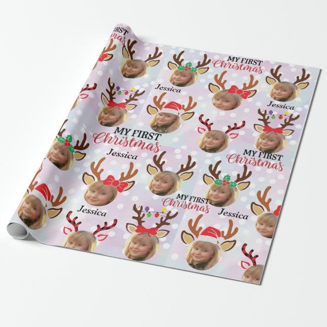Elegant Gold Photo Reindeer  Custom Christmas  Wra Wrapping Paper (Unrolled)