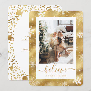 Elegant Gold Photo Snowflake Holiday Card