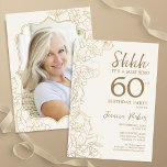 Elegant Gold Photo Surprise 60th Birthday Invitation<br><div class="desc">Elegant gold cream surprise 60th birthday party invitation with your photo on the back of the card. Trendy modern feminine design features botanical accents and typography script font. Simple floral invite card perfect for a stylish female surprise bday celebration. Can be customized to any age. Printed Zazzle invitations or instant...</div>