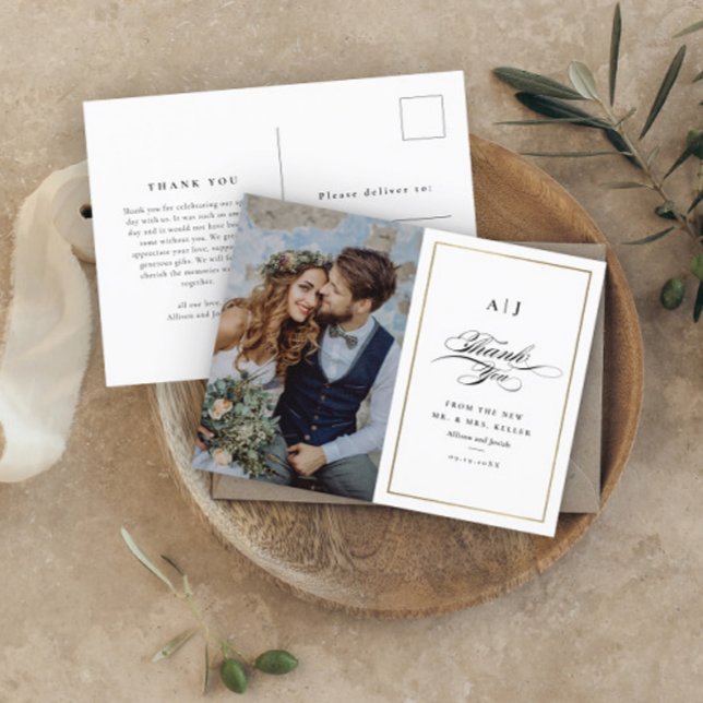 Elegant Gold Photo Wedding Thank You Postcard (Creator Uploaded)
