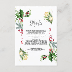Elegant Gold Pine Berry Christmas Wedding  Enclosure Card