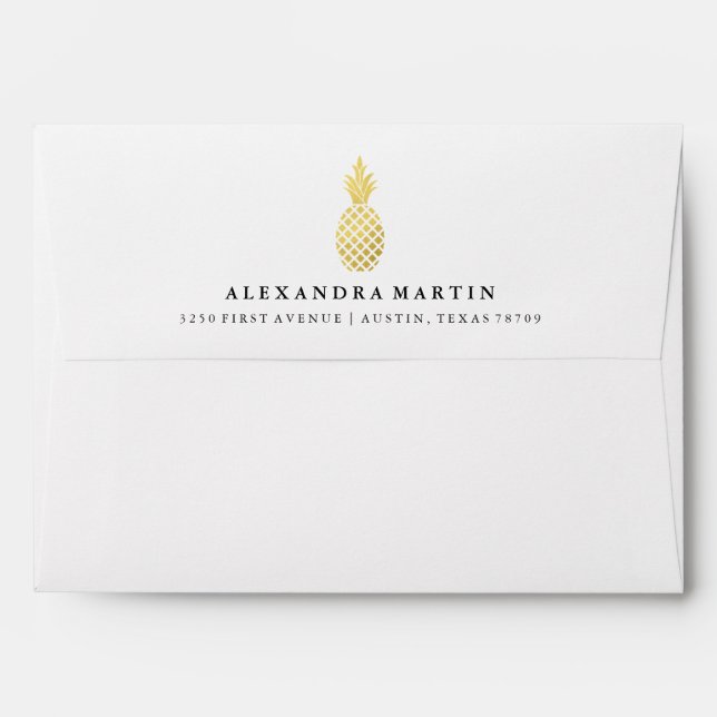 Elegant Gold Pineapple and Gold Stripes Inside Envelope (Back (Top Flap))
