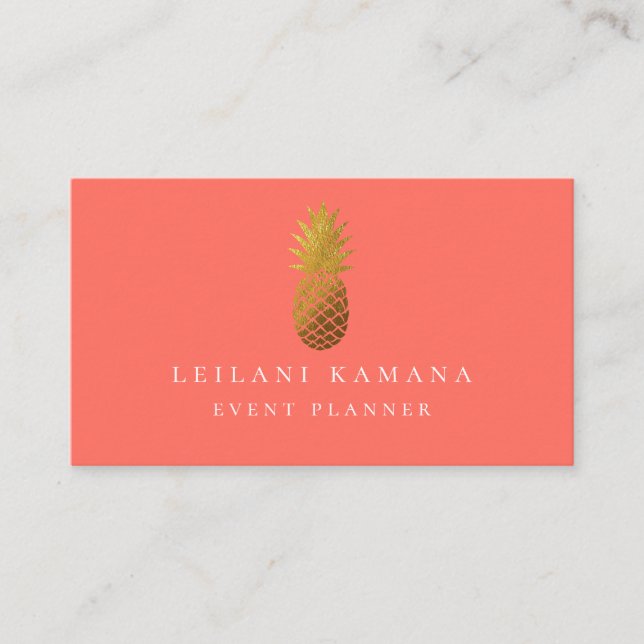 Elegant Gold Pineapple Coral Business Card (Front)