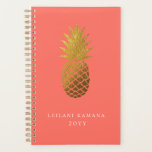Elegant Gold Pineapple | Coral Planner<br><div class="desc">Elegant faux gold foil pineapple logo,  personalized planner. Personalize text,  customize font style,  colour and size. Background colour can be customized as well.</div>