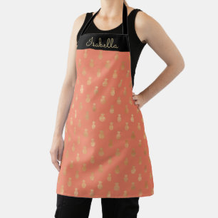 Elegant Gold Pineapple Pattern Personalized Apron