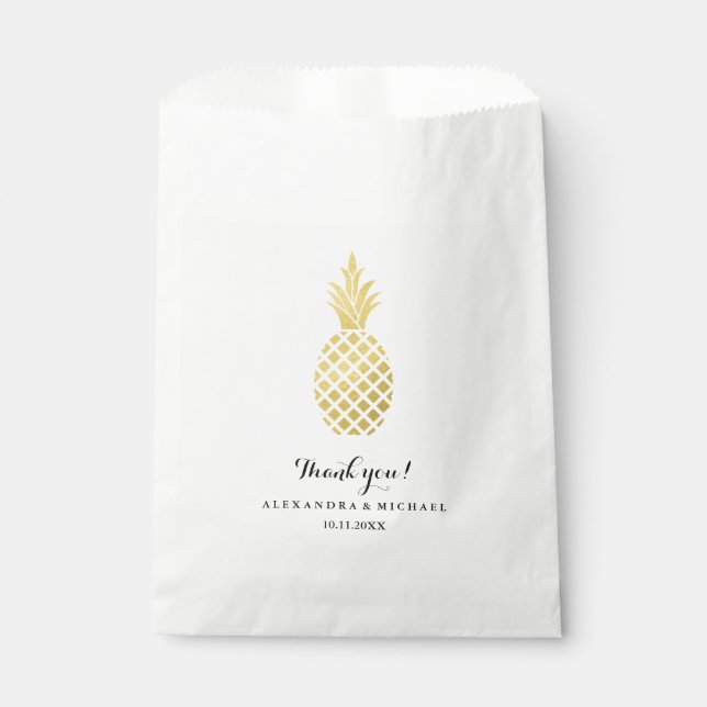 Elegant Gold Pineapple Wedding Favour Bag (Front)