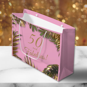 Elegant Gold Pink 50 Fabulous Birthday Large Gift Bag