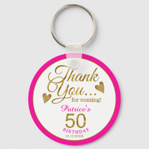Elegant Gold Pink 50th Birthday Thank You Favour Keychain