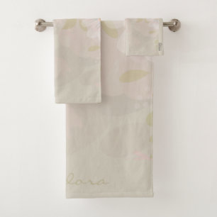 Elegant Gold Pink Abstract Floral Bath Towel Set