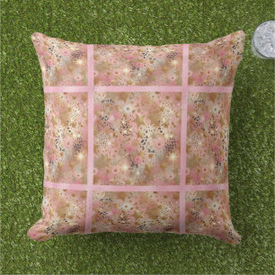 Elegant Gold, Pink and Black Jungle Leaf Pattern Outdoor Pillow