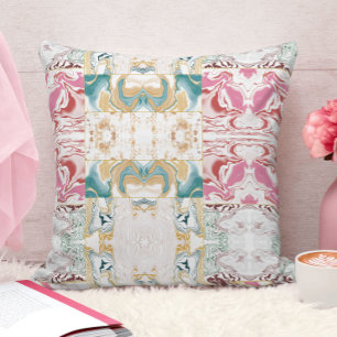 Elegant gold pink and blue marble throw pillow
