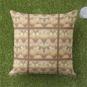 Elegant Gold, Pink and White Shell Pattern Outdoor Pillow